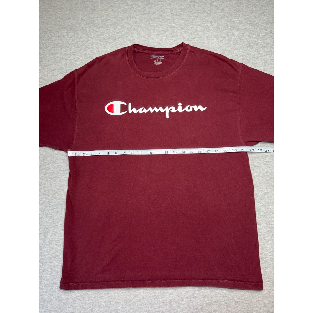 🍁Champion Mens XL Maroon Burgundy Script Logo Short Sleeve Cotton T-Shirt - Picture 3 of 7
